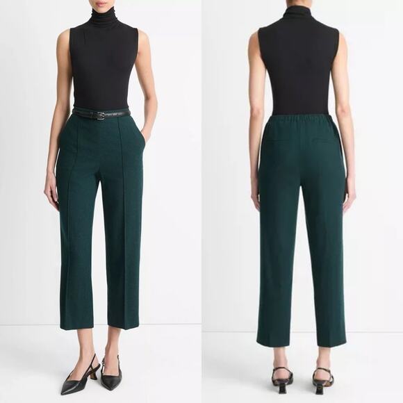 Vince Italian Flannel Mid Rise Easy Pull On Pant Green Sea Onyx Womens Size L - Picture 1 of 8